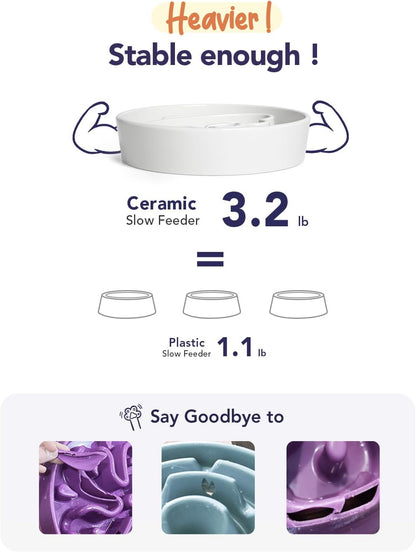 LE TAUCI Dog Bowls Slow Feeder Ceramic, 1.5 Cup Slow Feeding Bowl for Small and Medium Breed, Puzzle Dog Food Bowl for Fast Eater, Maze Purple