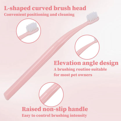 Cat Tooth Brush, 2PCS Small Dog Toothbrush Puppy Pet Toothbrush Cat Tooth Brush Dog Finger Toothbrushes Small Breed Soft Mini 13°Curved Head Teeth Brushes for Puppy Kitten Dogs, Pink