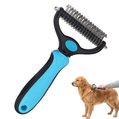 Sakerplus Pet Grooming Tool, Deshedding Dog Brush, 2-in-1 9/17 Teeth Undercoat Rake for Dogs and Cats, Stainless Steel Pet Grooming Brush for Long Hair, Thick Coats (Pink,large)