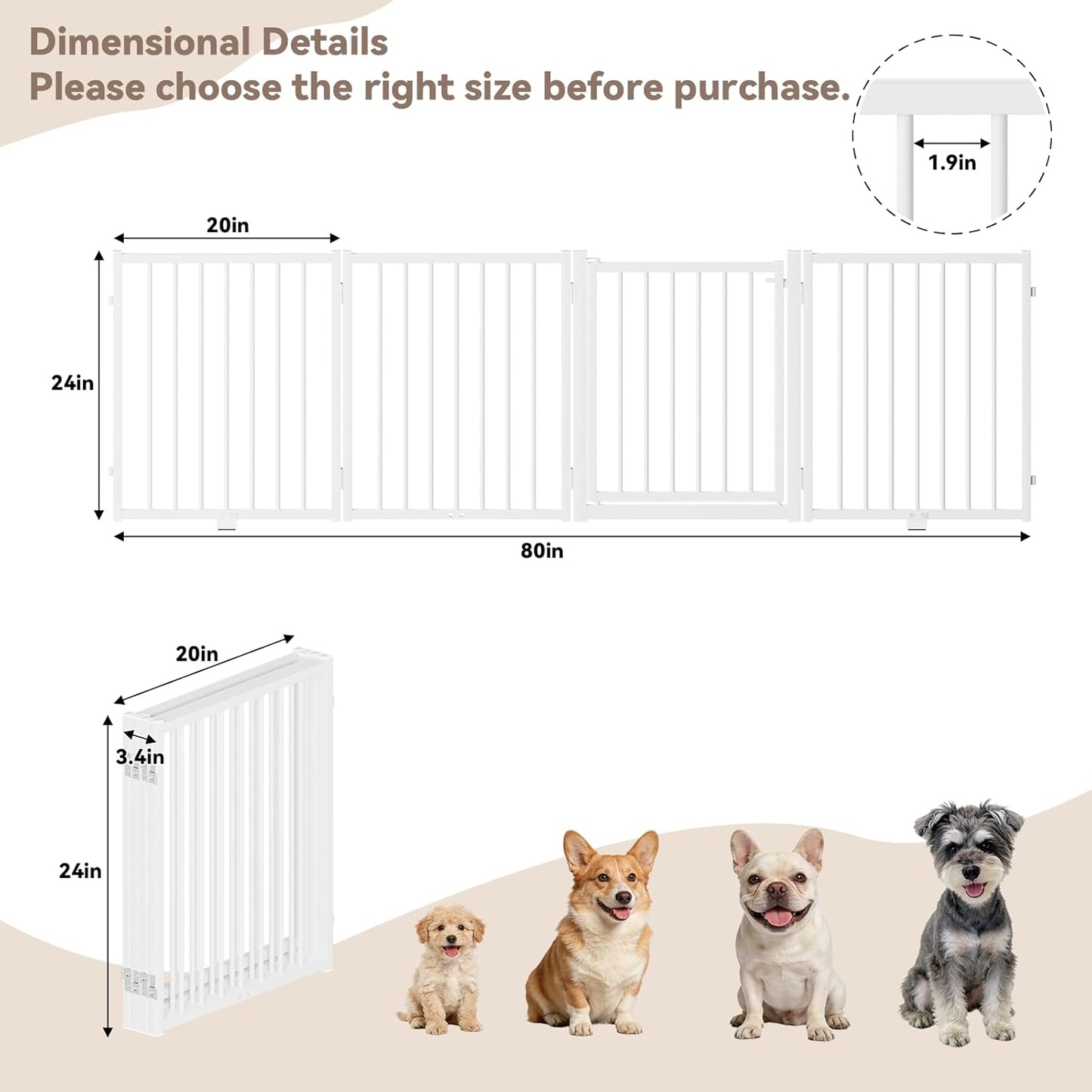 SNUOWU Full Metal Freestanding Dog Gate with Door, 32''Height Foldable Pet Dog Fence for Indoor & Outdoor, 4 Panels Extra Wide Free Standing TallDog Gates for Doorways,House,Stairs,Porch,Deck,Yard