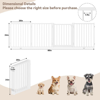SNUOWU Full Metal Freestanding Dog Gate with Door, 32''Height Foldable Pet Dog Fence for Indoor & Outdoor, 4 Panels Extra Wide Free Standing TallDog Gates for Doorways,House,Stairs,Porch,Deck,Yard
