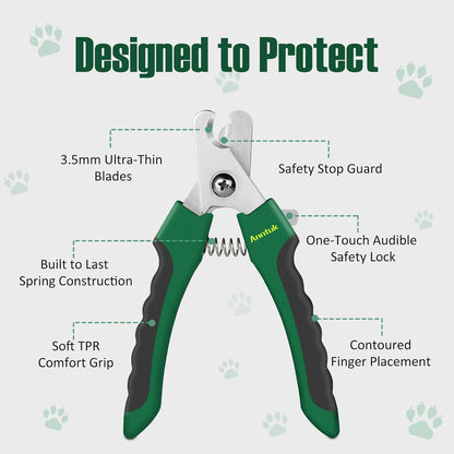 Dog Nail Clippers with Nail File, Ergonomic Dog Nail Trimmers to Avoid Over Cutting, Razor-Sharp Stainless Steel Blade with Safety Guard for Large/Small Pet Dogs, Green