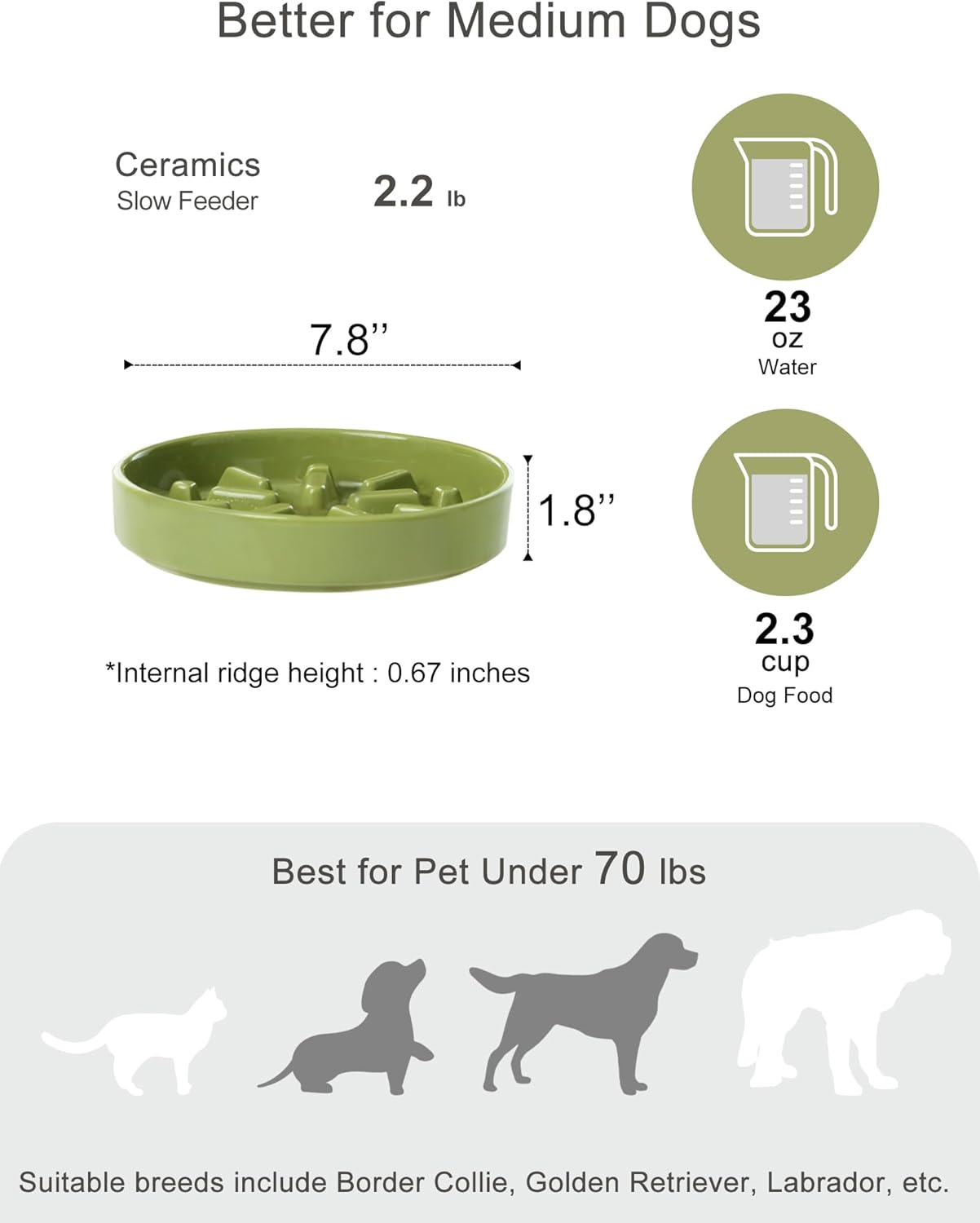 Ceramic Slow Feeder Dog Bowl, Maze Puzzle Non-Slip Silicone Base Stoneware Bowl for Small Medium Dogs, Heavy Duty Anti-Bloat Dog Food Bowl Dishwasher Safe – Apricot, Medium