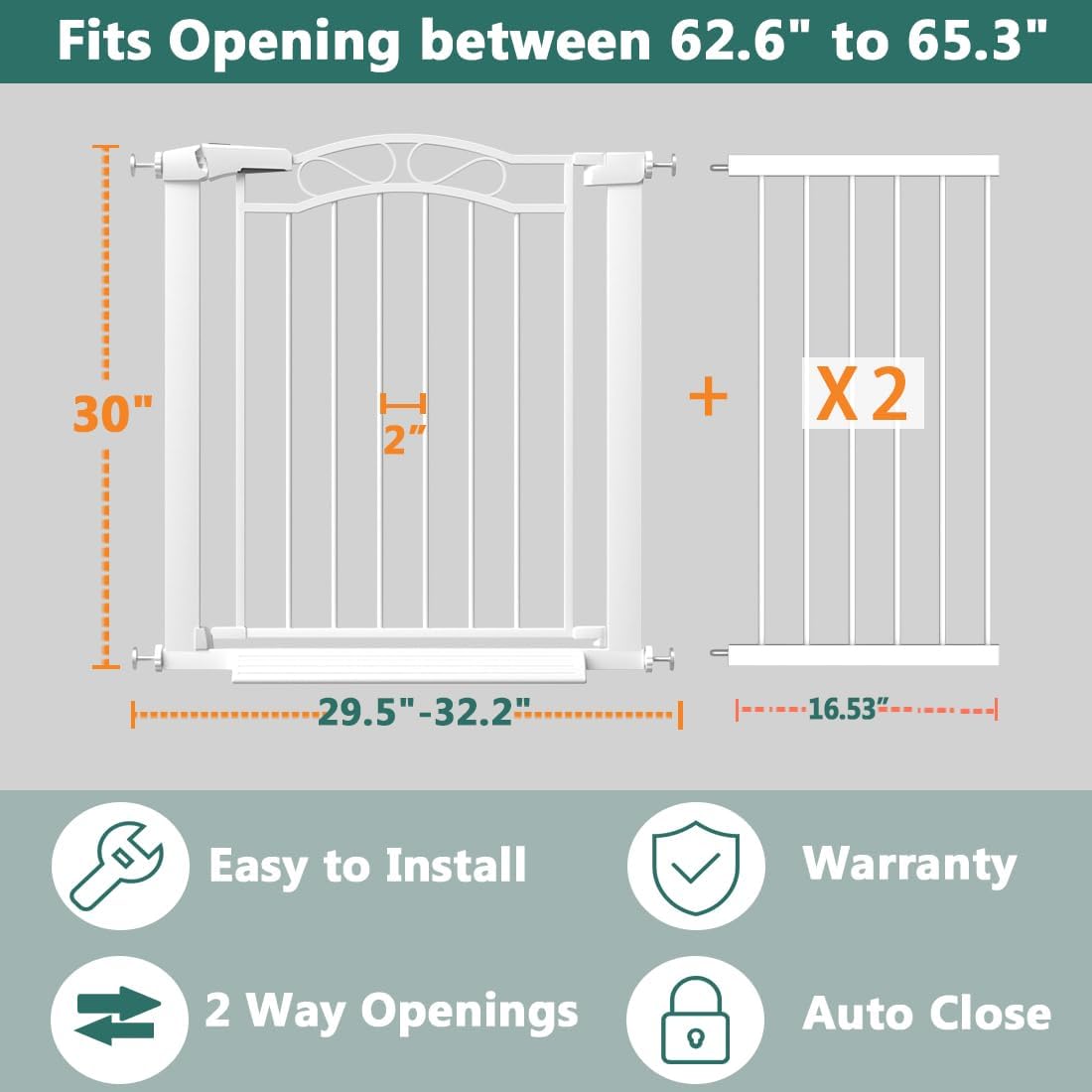 Fairy Baby 68.1"-70.8" Extra Wide Press Mounted Baby Gate Indoor for Kids Or Pets Walk Thru No Drill Long Dog Gates for The House Doorway Child Safety Gate