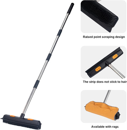 YOXIER Pet Hair Removal Tool,2-in-1 Pet Hair Removal Broom,Pet Hair Broom with Squeegee for Carpet,Heavy Duty Broom for Driveways, Sidewalks, Patios and Deck Cleans Dirt, Debris, Sand, Mud, Leaves an