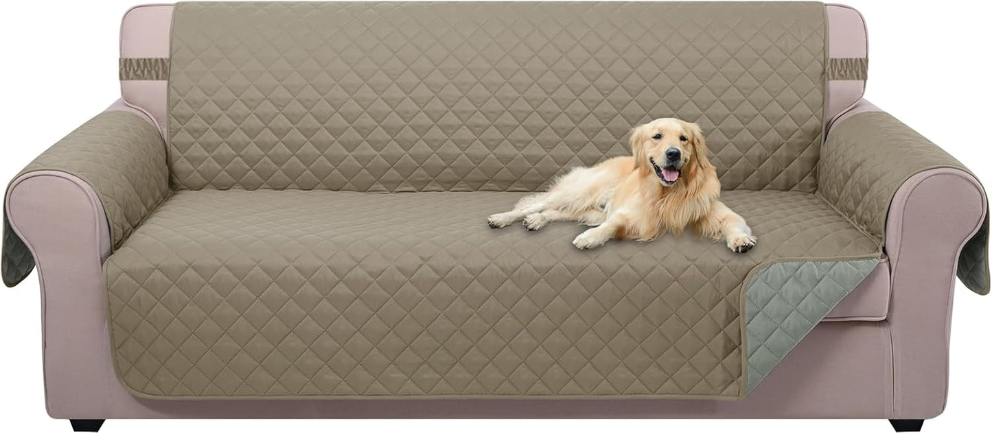 U-NICE HOME Reversible Sofa Cover Washable Couch Cover for Dogs Friendly with Elastic Straps Water Repellent Furniture Protector for 3 Cushion Couch (Sofa, Coffee/Beige) - Colors B