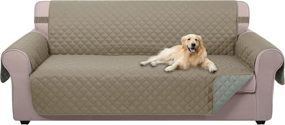 U-NICE HOME Reversible Sofa Cover Washable Couch Cover for Dogs Friendly with Elastic Straps Water Repellent Furniture Protector for 3 Cushion Couch (Sofa, Coffee/Beige) - Colors B