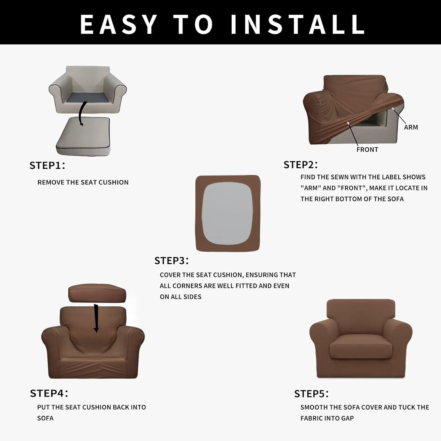 Easy-Going 100% Dual Waterproof 4 Pieces Stretch Soft Couch Cover for Dogs, Sofa Slipcover for 3 Separate Cushion Couch Leakproof Furniture Protector for Kids, Pets Dark Gray