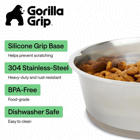 GORILLA GRIP Dog Bowls, Food Grade 304 Stainless Steel, Holds 2 Cups Each (16 fl oz) Food and Water Bowl for Feeding Dogs and Cats, Dishwasher Safe, Rust Resistant, BPA Free Rubber Base Set of 2 Black