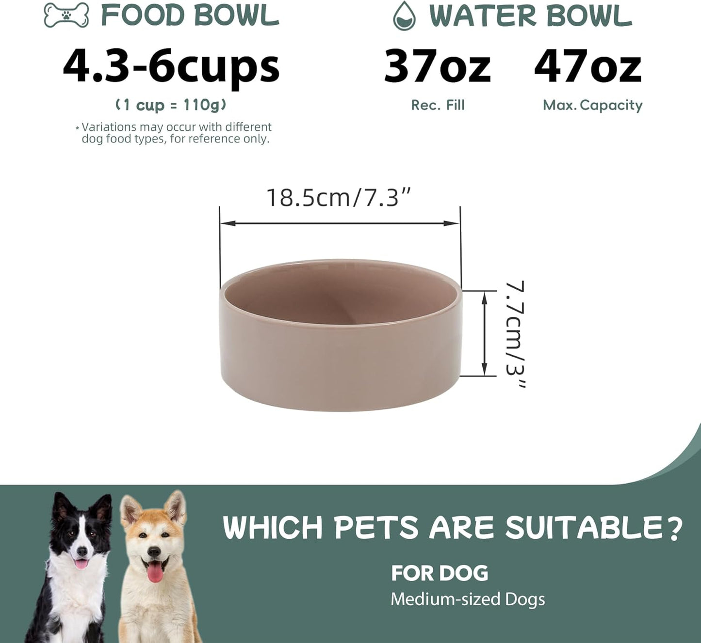 Havniva 8.3inch Ceramic Raised Dog Bowl with Stand, Elevated Dog Bowls for Large Breed Dog Food and Water Bowl Non-Slip Dog Dish Large Capacity Feeding Pet Water Bowl