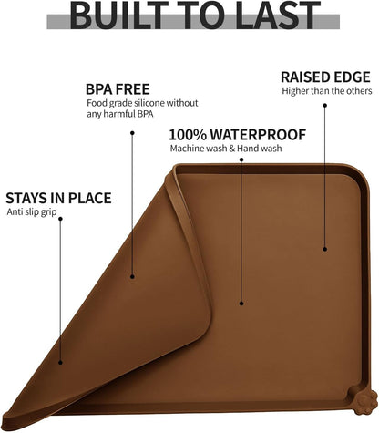 Reopet Waterproof Pet Feeding Mat, Non-Slip Silicone Placemats for Dog Cat Food and Water Bowl, High Raised Edges to Prevent Spills and Protect Floors