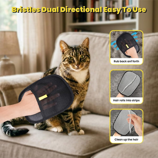 Pet Hair Removal Glove for Cats & Dogs- Reusable Electrostatic Pet Hair Glove, Magic Brush Pet Hair Remover Tool for Laundry, Couch, Carpet, Car Seat (1pcs-Black)