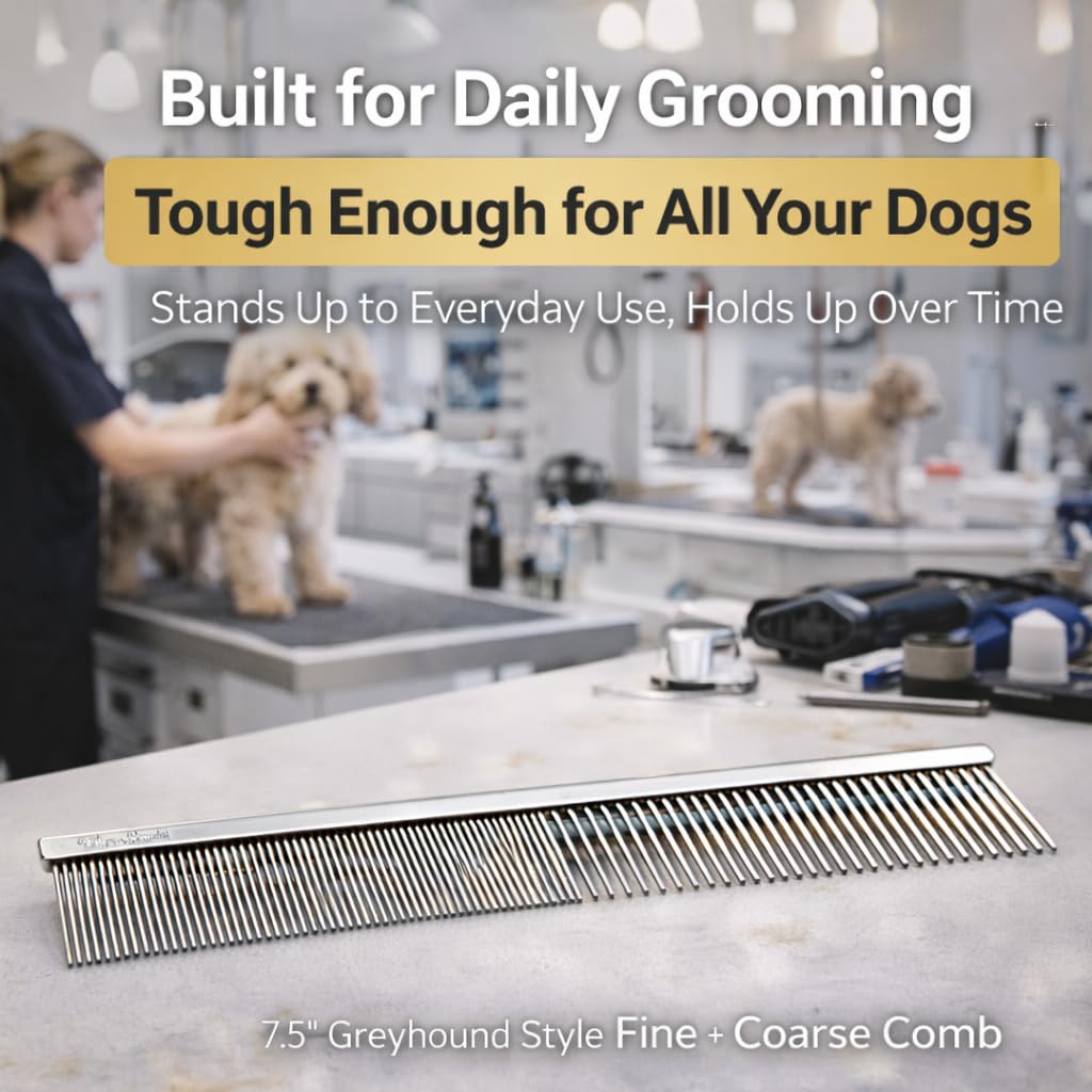 Warren London Detangling Strong Comb for Dogs | 10 inches | Comfort Control Durability and Detail for Small Medium Large Dogs | Ergonomic Dog Cat Grooming Pet Supplies Deshedding Mat Tool