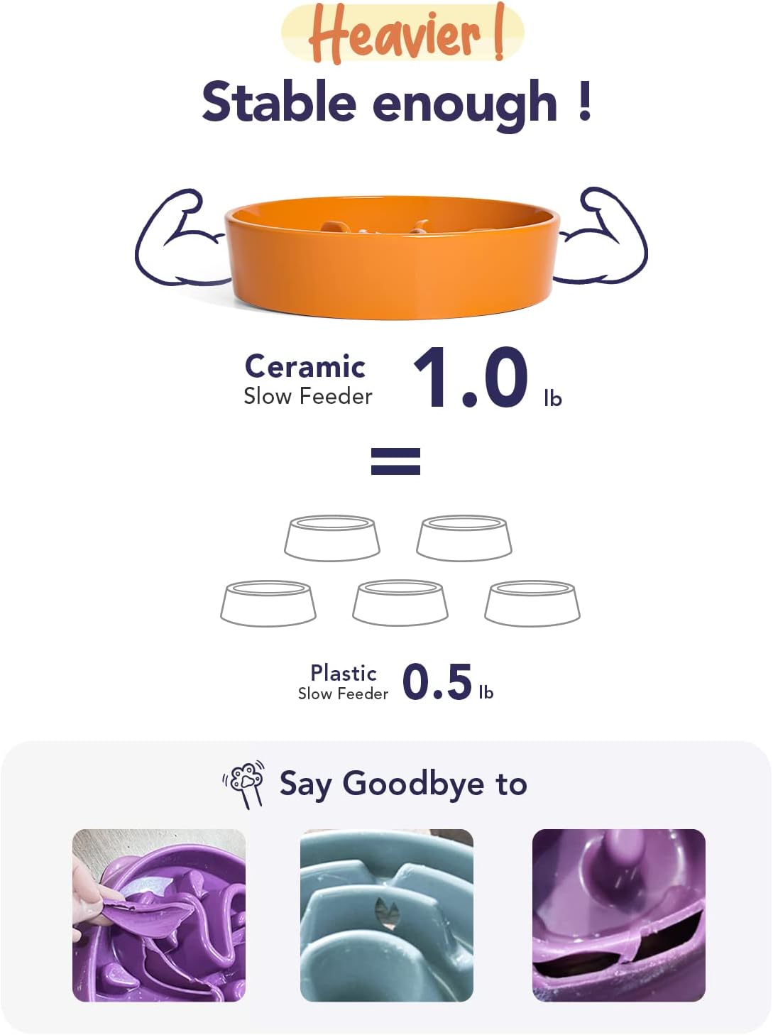 LE TAUCI Dog Bowls Slow Feeder Ceramic, 1.5 Cup Slow Feeding Bowl for Small and Medium Breed, Puzzle Dog Food Bowl for Fast Eater, Maze Purple