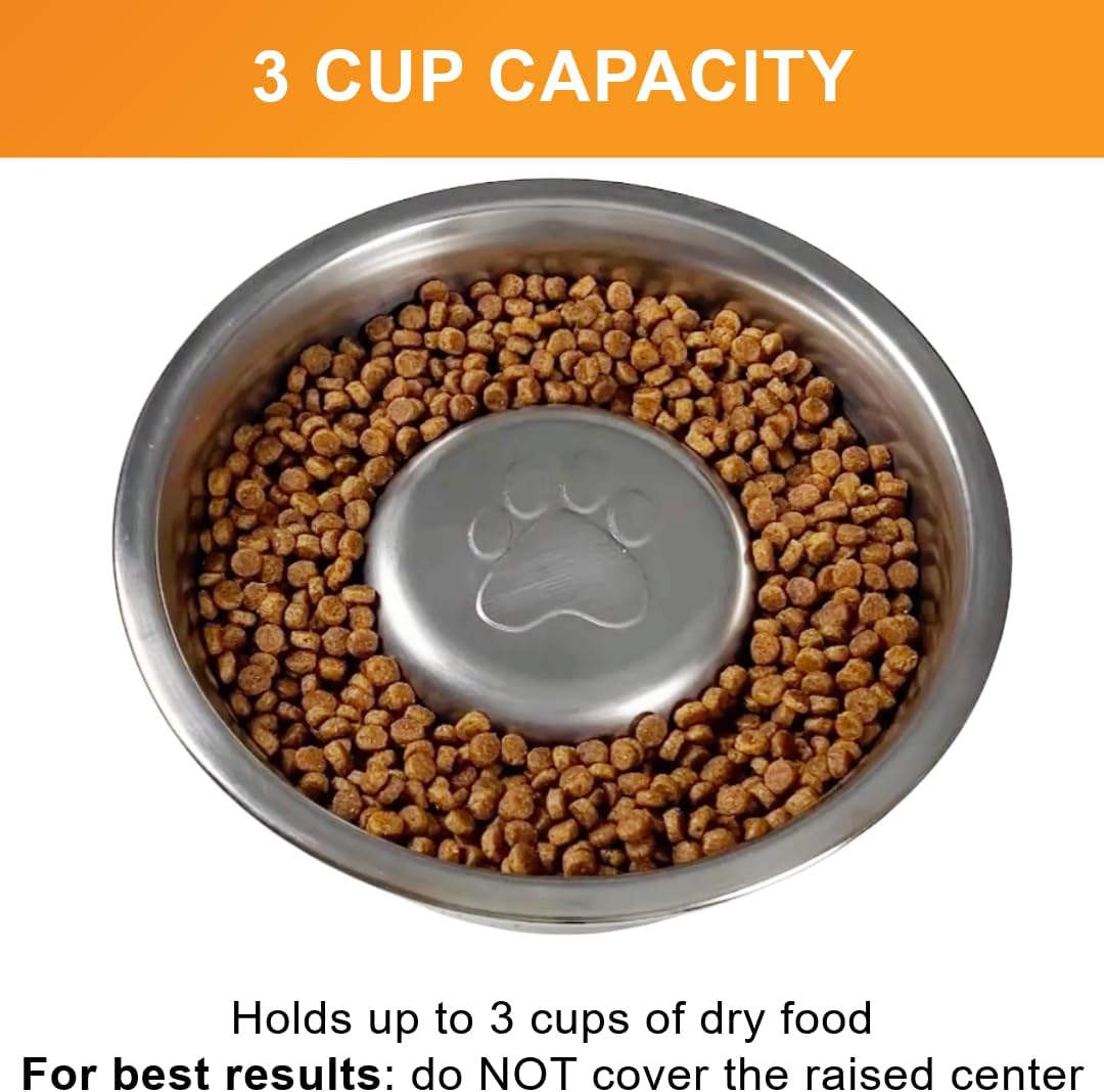 Neater Pet Brands Stainless Steel Slow Feed Dog Bowl for Fast Eating Large Breed, Metal Slow Feeder Dog Bowl Fits in Large Neater Feeders, for Puppy or Dogs (>40 lbs), 3 Cup Food Capacity