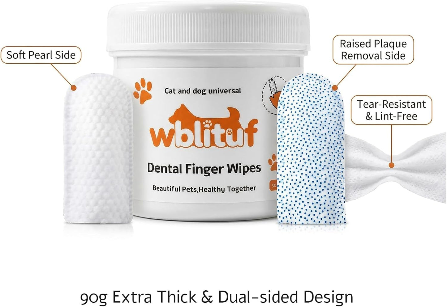 Dog Dental Wipes and Dog Teeth Cleaning Wipes, Puppy Tooth Brushing Kit Alternative for Dental Wipes for Dogs Teeth and Cat Tooth Brush Use, Non Woven Lick Safe No Rinse, 50 Count