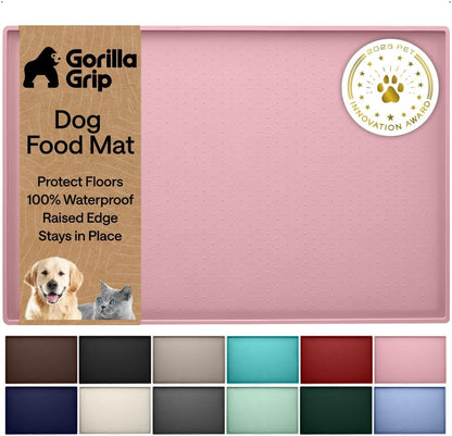 GORILLA GRIP 100% Waterproof Raised Edge BPA Free Silicone Pet Feeding Mat, Dog Cat Food Mats Contain Spills Protects Floors, Placemats for Cats and Dogs Water Bowl, 18.5x11.5, Gray