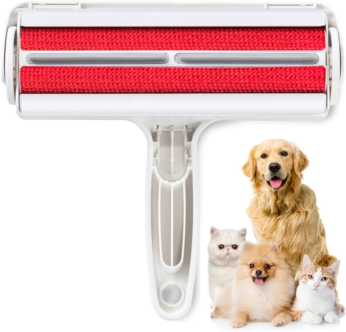 Pet Hair Remover Roller - Lint Roller for pet Hair - Self Cleaning Dog & Cat Hair Remover - Remove Dog, Cat Hair from Furniture, Carpets, Bedding, Clothing and More. White