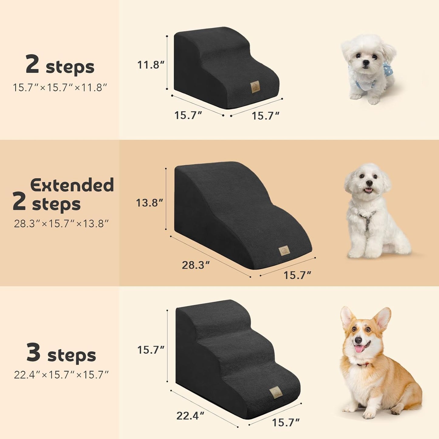 Mestuel 2-Tiers Extended Dog Stairs Steps for Couch Sofa, Dog Stairs for Small Dogs, Pet Stairs Ramp Ladder Friendly to Small Old Joint Injury Dogs Cats,Non-Slip & Washable,Blue
