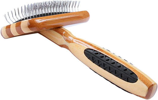 Bass Brushes | De-Matting Pet Brush | Alloy Pin | Pure Bamboo Handle | Slicker Style | Striped Finish | Model A21-SB