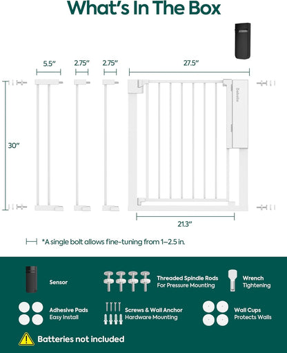 Babelio Smart Baby Gate with Auto-Unlock/Close, Pressure Mounted No Drill for Doorways/Top of Stairs. Pet/Dog Door Wide Walk Thru w/Infrared Sensor & Safety Alert (Black, 26.3-37.8" W, 30" H)