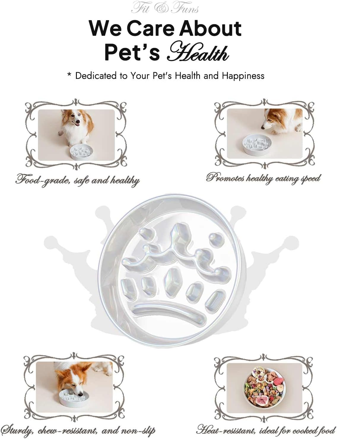 LE TAUCI Dog Bowls Slow Feeder Ceramic, 1.5 Cup Slow Feeding Bowl for Small and Medium Breed, Puzzle Dog Food Bowl for Fast Eater, Maze Purple