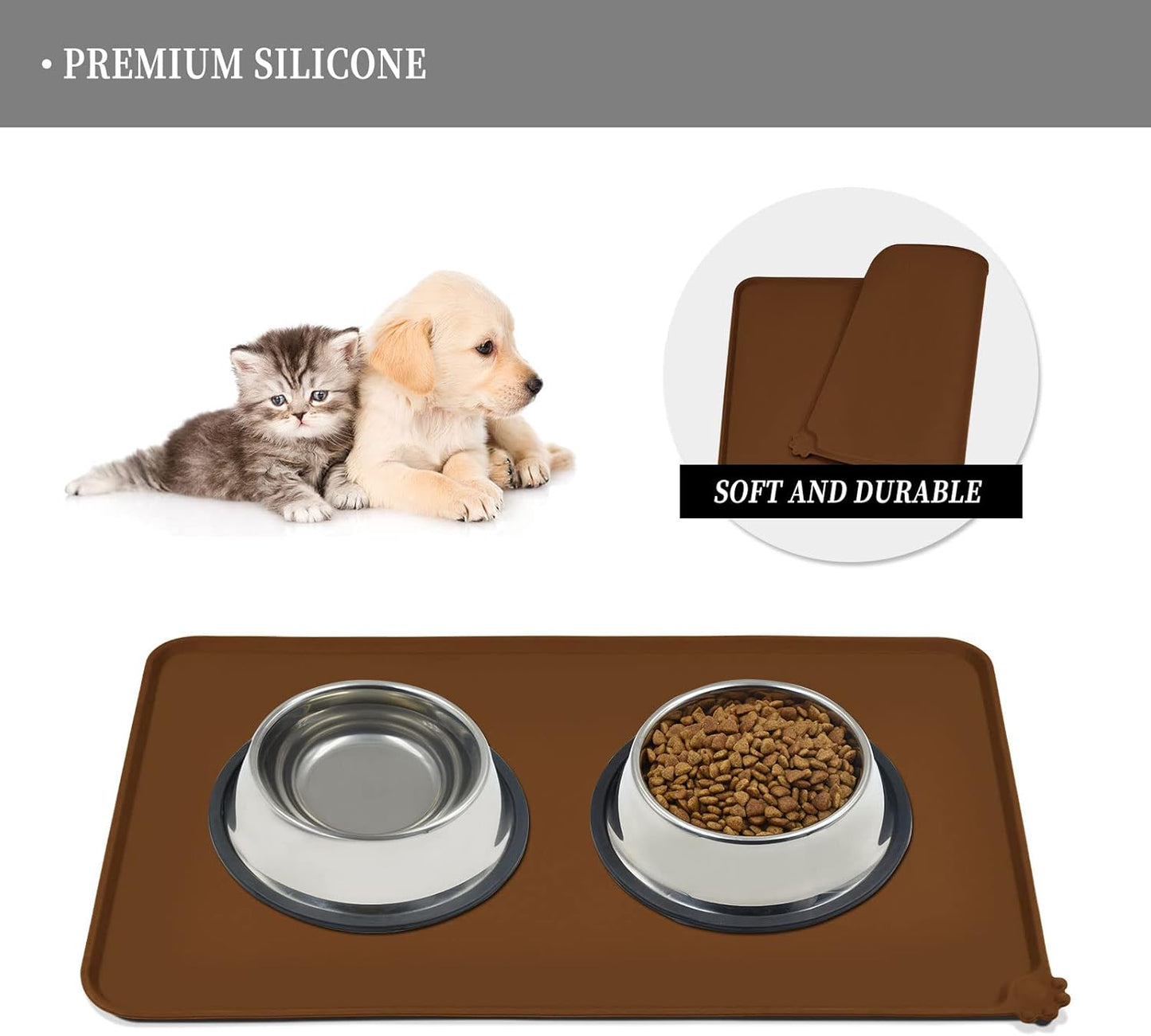Reopet Waterproof Pet Feeding Mat, Non-Slip Silicone Placemats for Dog Cat Food and Water Bowl, High Raised Edges to Prevent Spills and Protect Floors