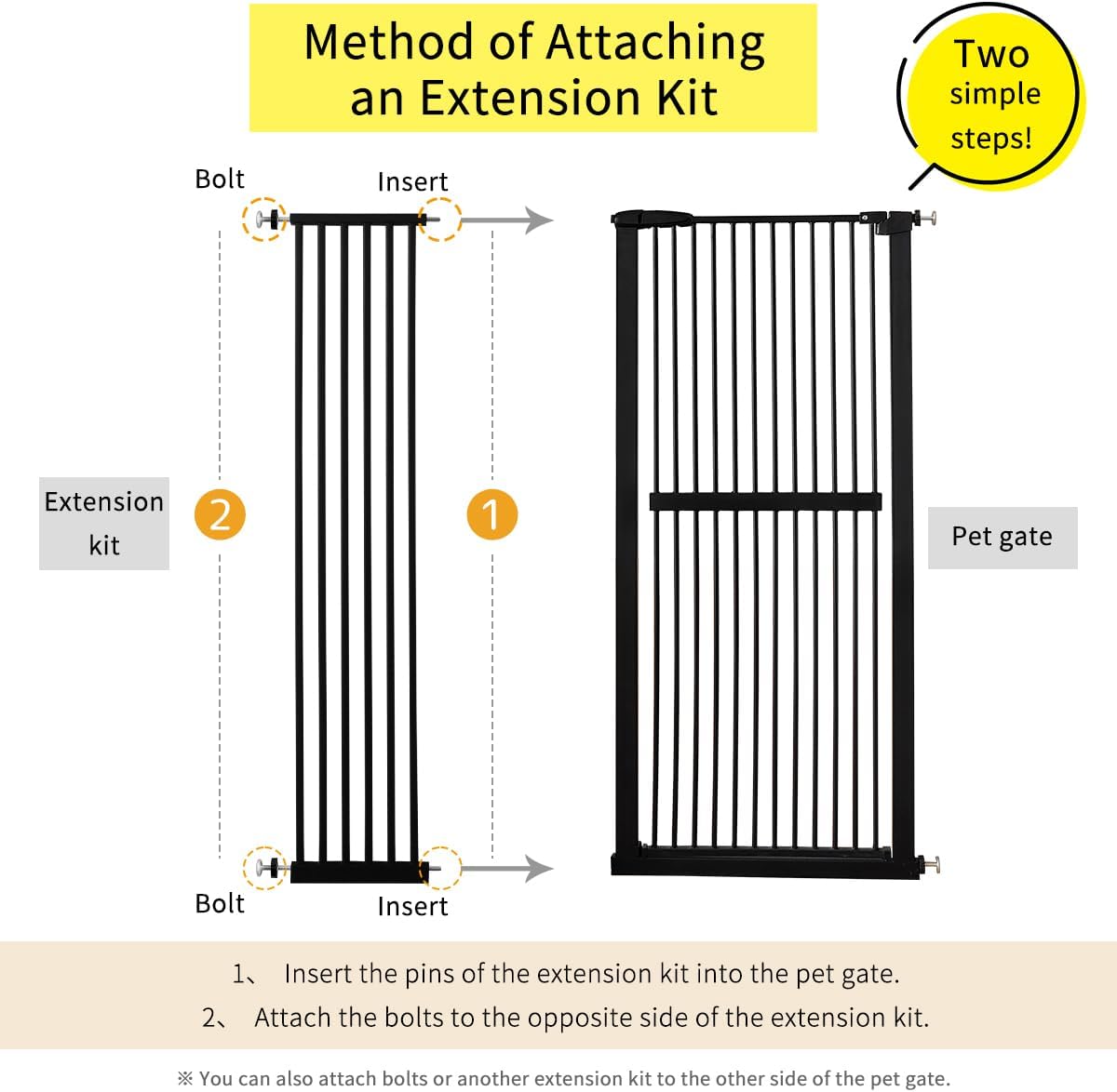 Lumizone Extra Tall Cat Gate 61.02" High Pressure Mounted Extra Wide 30.12"-34.05" (17Sizes) 1.37" Gap No Drilling Auto-Close Tall Pet Gate for Dogs (Black, 30.12"-34.05" W)