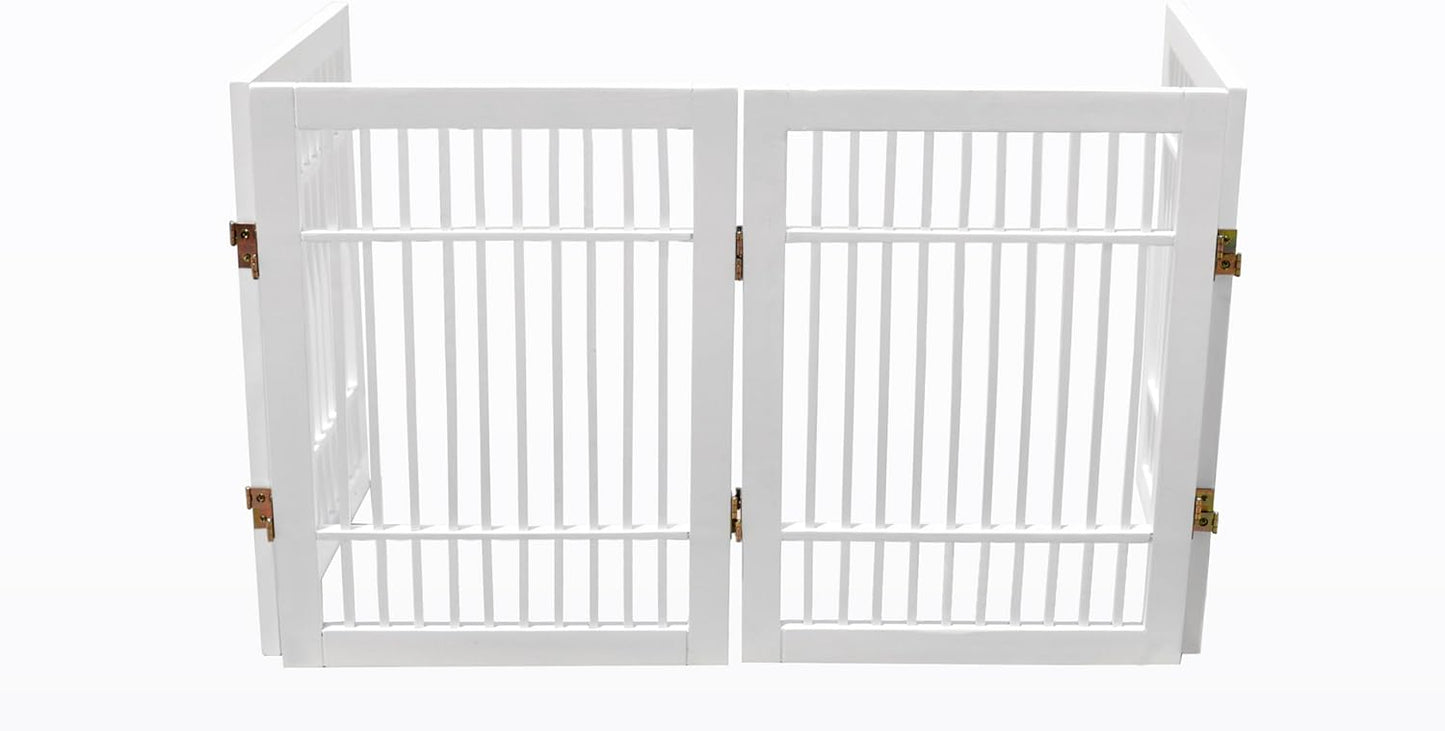 Urnporium Freestanding Wooden Dog Gate for Doorways – Foldable Acacia Wood Pet Gate, No Drill Portable Indoor/Outdoor Puppy Fence Barrier (White Pet Gate, 3 Panel 24" Tall)