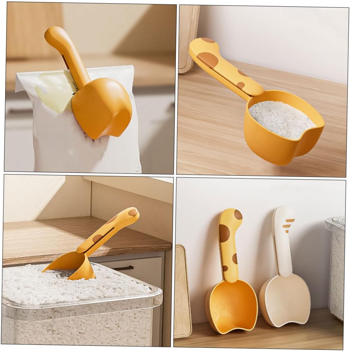 Luxshiny 2pcs Rice Scoop Sealing Clip Skimmer Spoon Dog Food Measuring Scoop for Kitchen