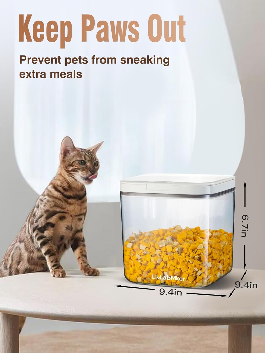 LivLab Mker Pet Food Storage Container 5 lbs Airtight Dog/Cat Food Container with Measuring Cup, BPA Free, Rice & Flour Storage Container for Dog Treats and Cat Food (3 lbs), White