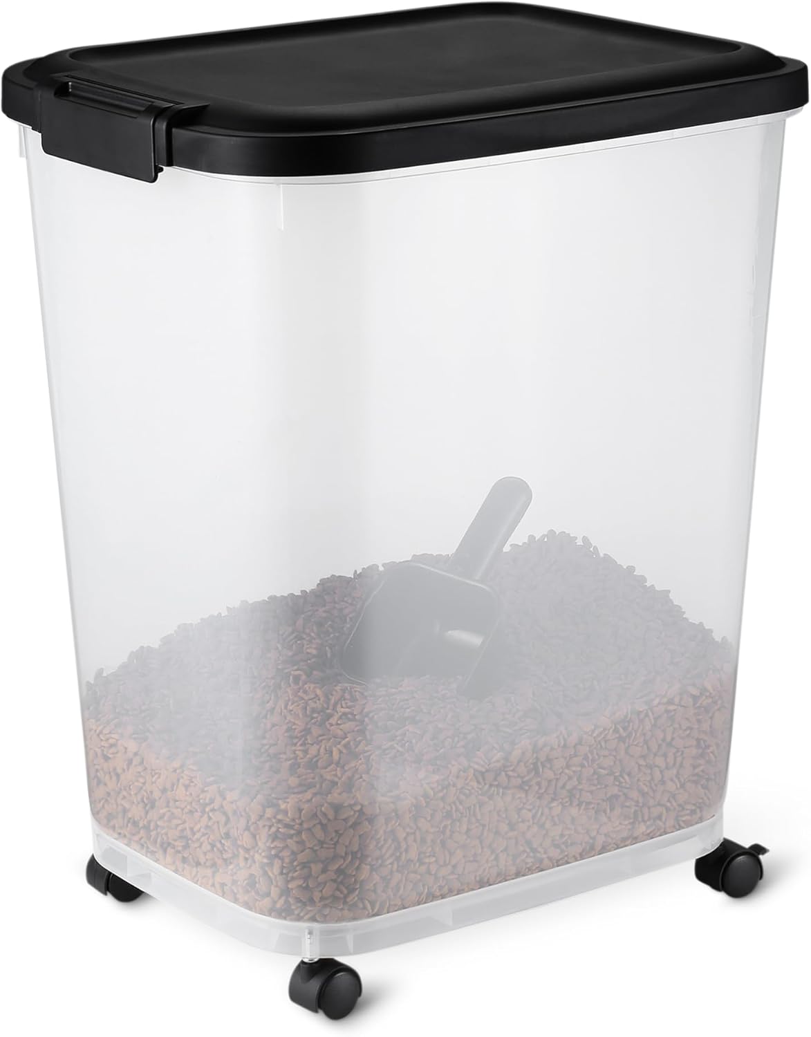 Amazon Basics Pet Food Storage Container with Wheels, BPA-Free, Detachable Scoop, 30lbs Capacity, Reliable Seal