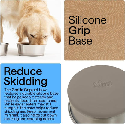 GORILLA GRIP Dog Bowls, Food Grade 304 Stainless Steel, Holds 2 Cups Each (16 fl oz) Food and Water Bowl for Feeding Dogs and Cats, Dishwasher Safe, Rust Resistant, BPA Free Rubber Base Set of 2 Black