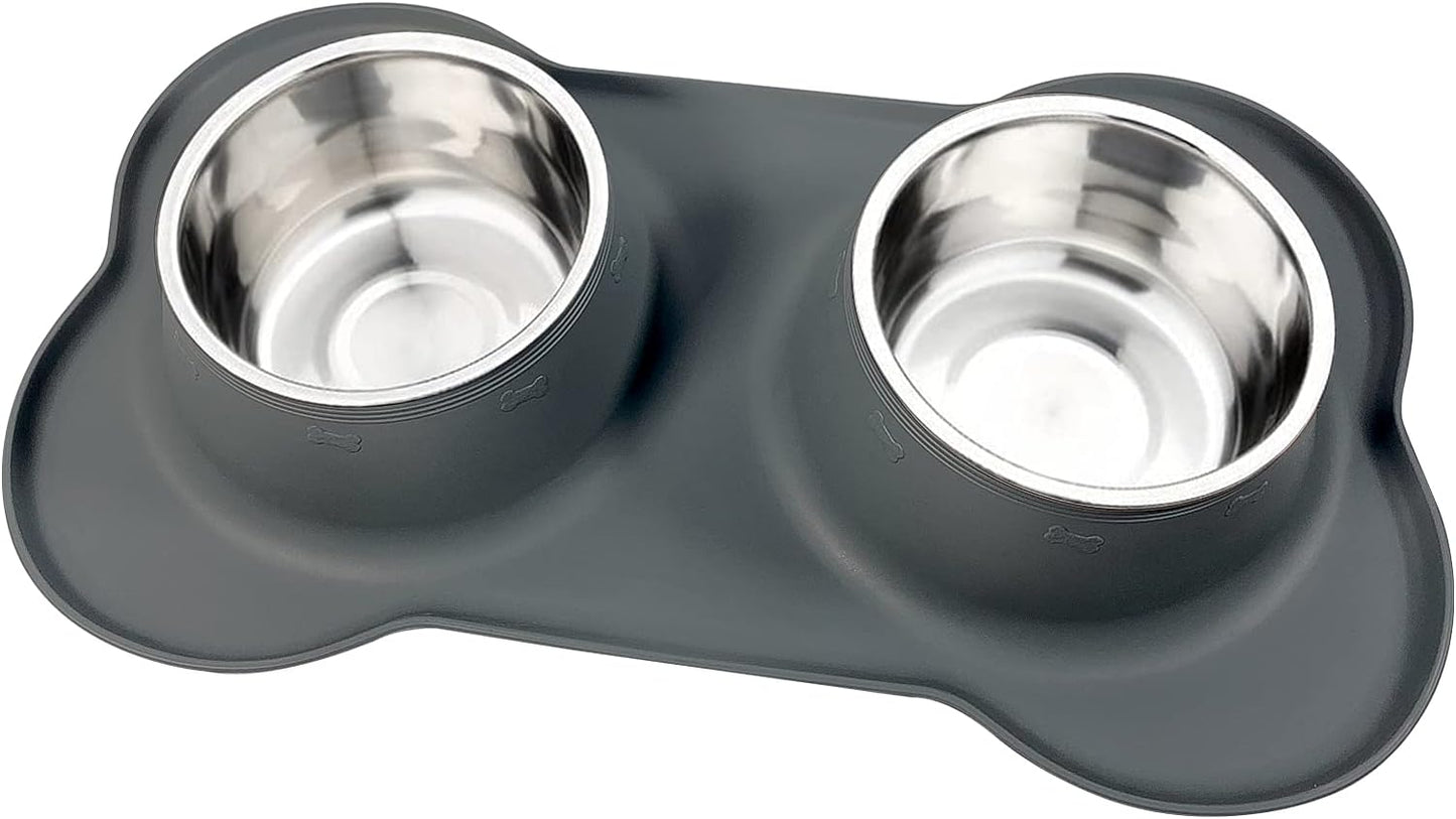 AsFrost Dog Food Bowls Stainless Steel & Water Dish with No-Spill and Non-Skid, Feeder Bowls with Dog Food Dish for Small Medium Large Size,Dogs,Cats,Puppy Pets, Black, 12oz