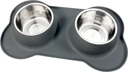 AsFrost Dog Food Bowls Stainless Steel & Water Dish with No-Spill and Non-Skid, Feeder Bowls with Dog Food Dish for Small Medium Large Size,Dogs,Cats,Puppy Pets, Black, 12oz