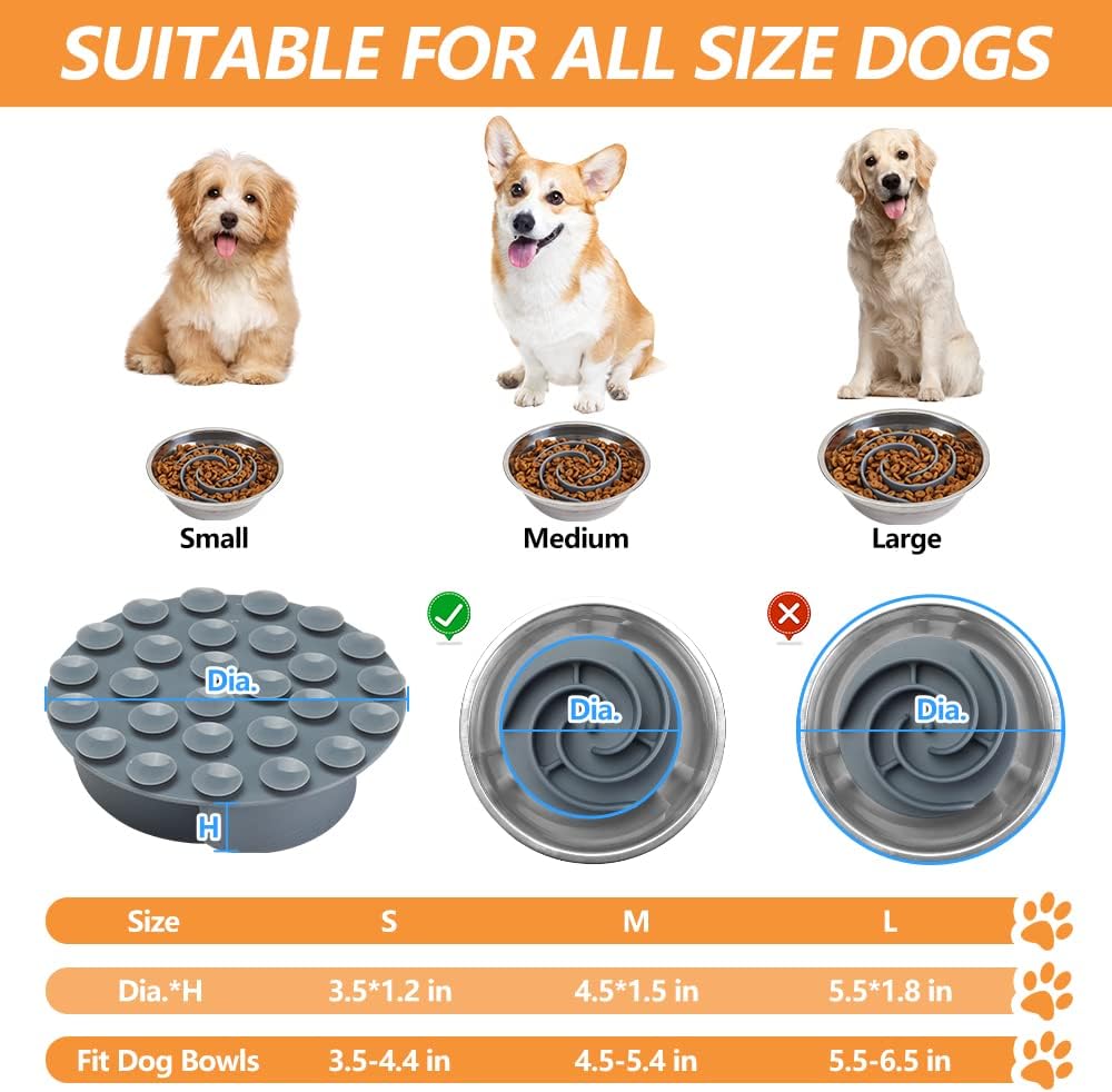 Slow Feeder Dog Bowls Insert, Animire Soft Silicone Slow Eating Dog Food Bowl for Small, Medium and Large Dogs, Compatible with Regular and Elevated Bowls