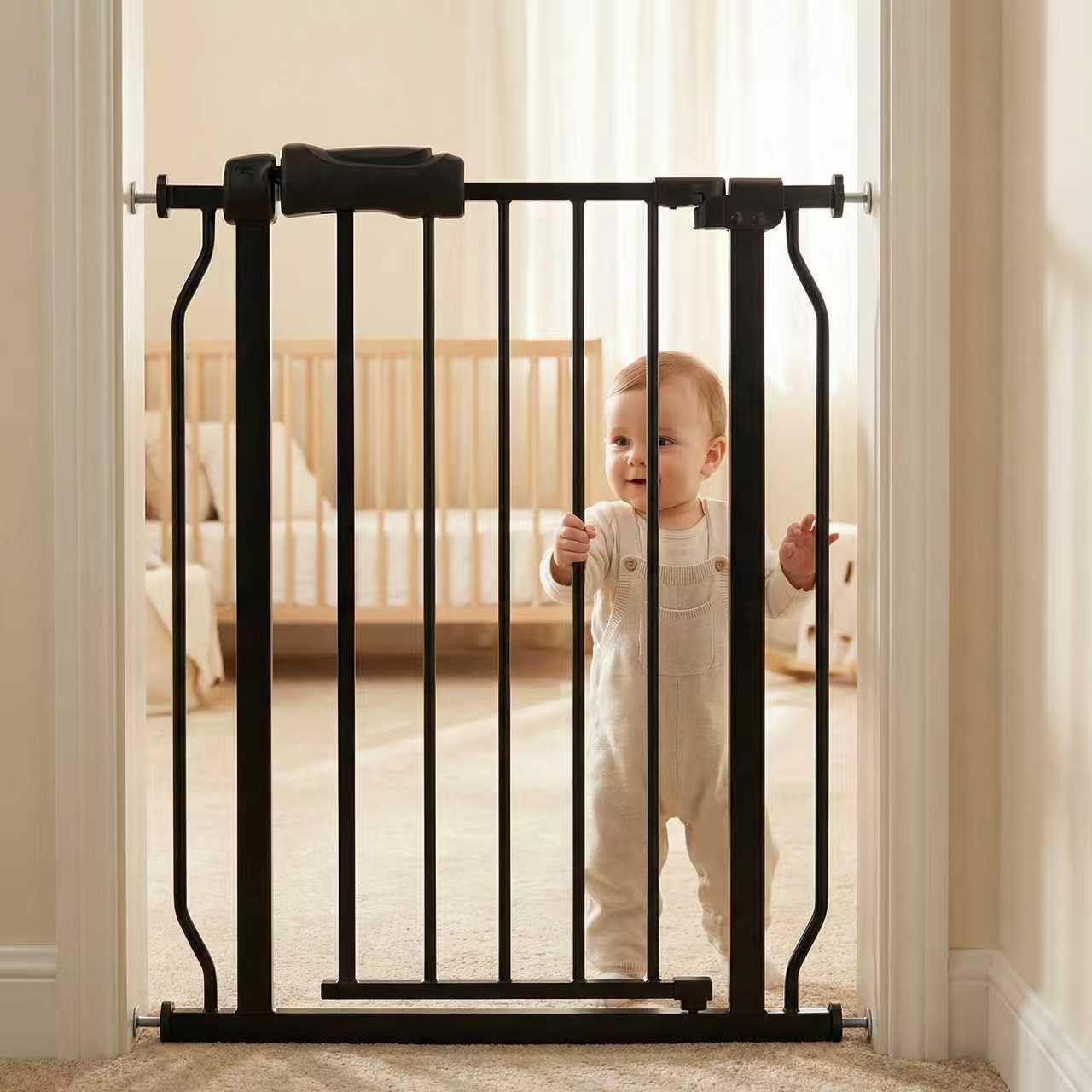 Extra Wide Baby Gate Tension Indoor Safety Gates Black Metal Large Pressure Mounted Pet Gate Walk Through Long Safety Dog Gate for The House Doorways Stairs (62.2"-66.93"/158-170CM, Black)