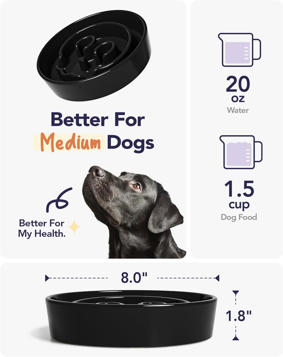 LE TAUCI Dog Bowls Slow Feeder Ceramic, 1.5 Cup Slow Feeding Bowl for Small and Medium Breed, Puzzle Dog Food Bowl for Fast Eater, Maze Purple