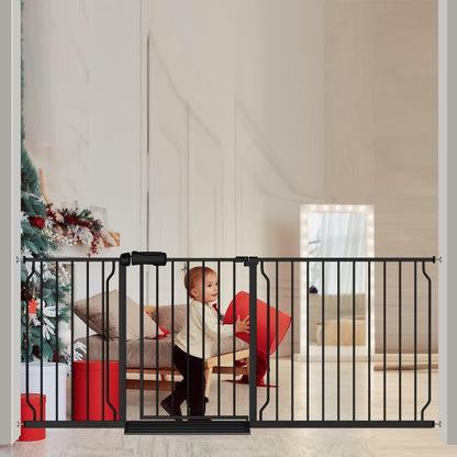 Extra Wide Baby Gate 57.5-62 Inch Black Walk THR Dog Gates Doorways House No Drill Pressure Mounted Auto Close Long Child Safety Gate for Kids and Pet