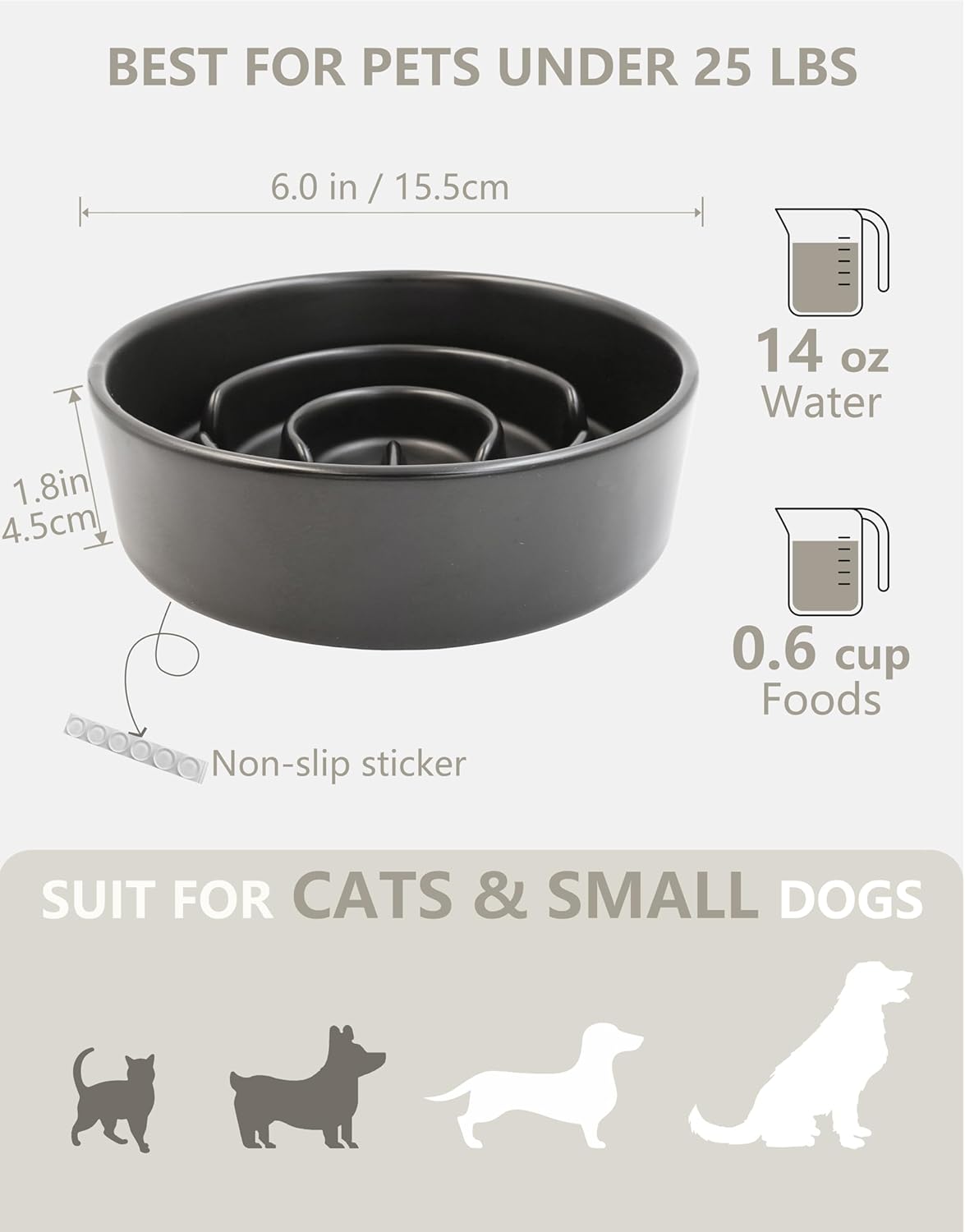 Ceramic Slow Feeder Dog Bowls, 2.0 Cups Slow Feeder for Medium Dogs, Puzzle Maze Bowl to Slow Down Eating, 30oz, 8in, White