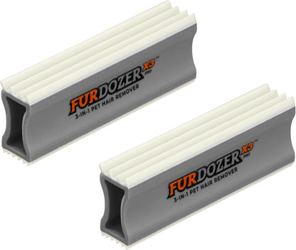 FurDozer Pet Hair Remover & Auto Detailing Tools - Cat & Dog Hair Remover for Carpets, Car Interiors, Couches, Bedding, & Pet Furniture (Gray, X3 PRO - 5" Long)