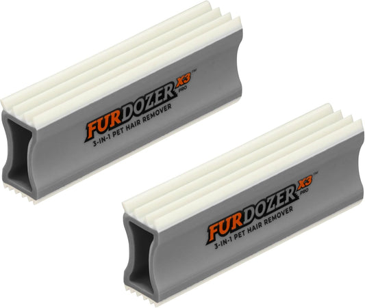 FurDozer Pet Hair Remover & Auto Detailing Tools - Cat & Dog Hair Remover for Carpets, Car Interiors, Couches, Bedding, & Pet Furniture (Gray, X3 PRO - 5" Long)