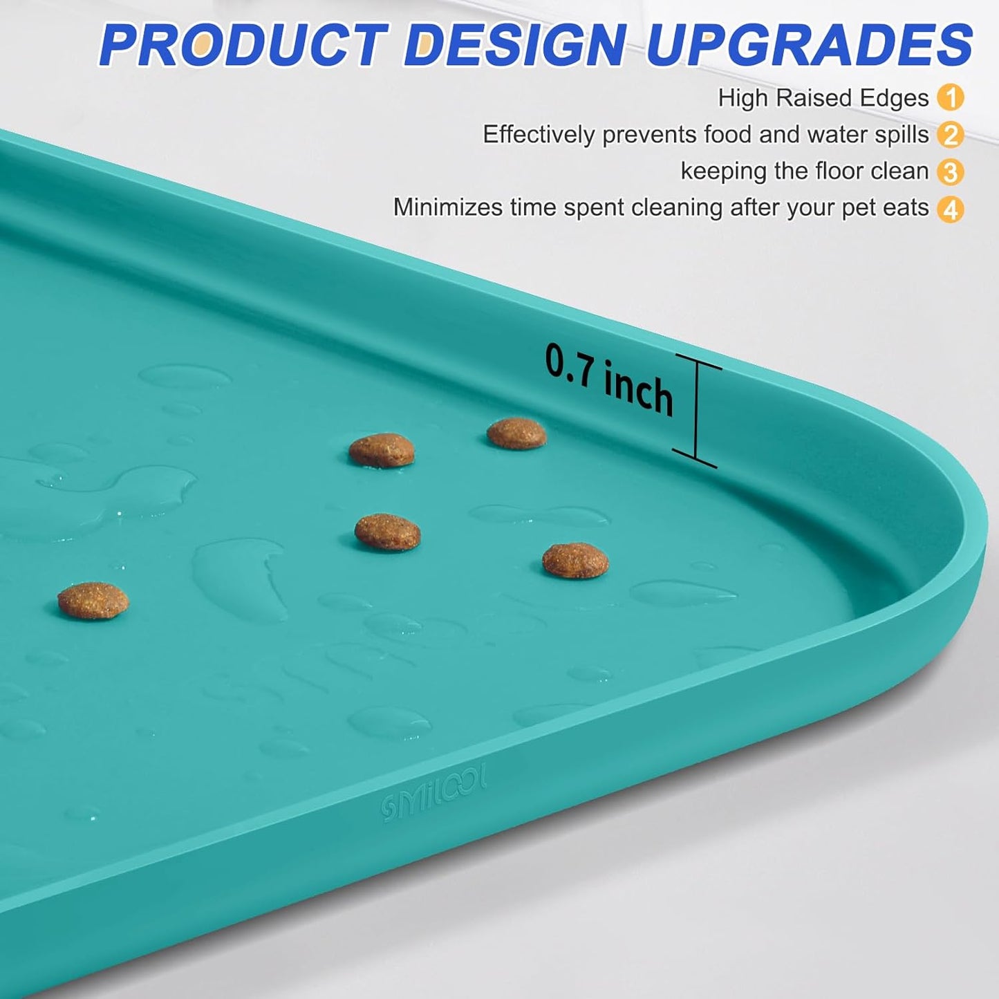 Small Silicone Pet Food Mat with Raised Edge for Food and Water Bowl, Square Dog Feeding Mats, Cat Food Trays for Floor Waterproof, Rubber Tray for Dogs and Cats, 12 x 12 x 0.7 Light Olive Green