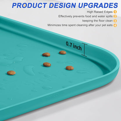 Small Silicone Pet Food Mat with Raised Edge for Food and Water Bowl, Square Dog Feeding Mats, Cat Food Trays for Floor Waterproof, Rubber Tray for Dogs and Cats, 12 x 12 x 0.7 Light Olive Green