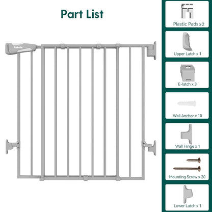 Babelio Baby Gate for Stairs, Kitchen & Doorways, 26-43" W 28" H No Bottom Bar| Easy Installation| One-Handed Operation| Auto-Close| Hardware Mount (Drill Needed) Safety Dog/Pet Gate Indoor (White)