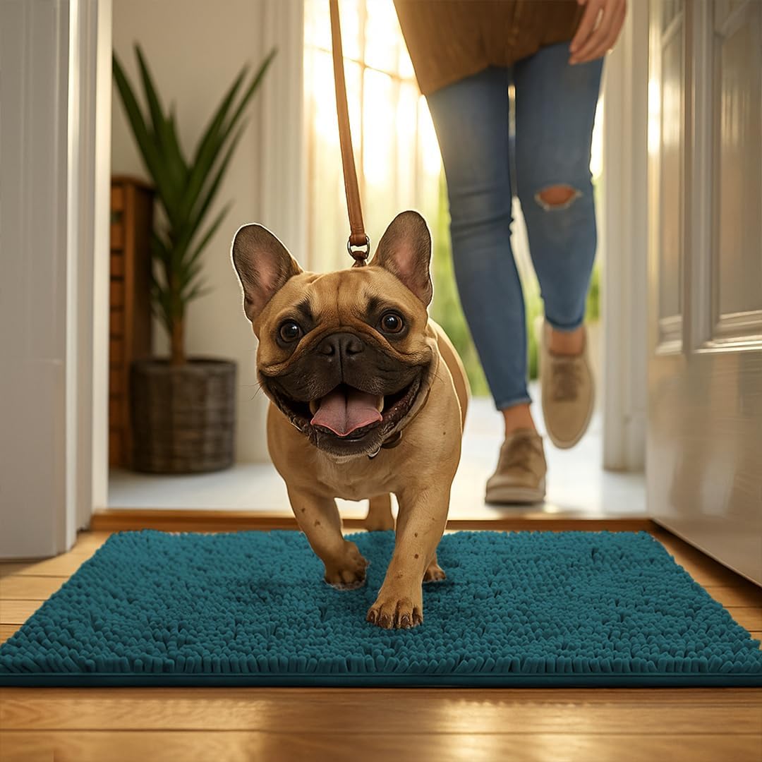 MudGuard Mat™ Dog Door Mat for Muddy Paws, Super Absorbent Microfiber, Non-Slip Indoor Mat, Quick Dry Chenille Mud Mat for Dogs & Entryway, Washable, Grey 19" x 30"