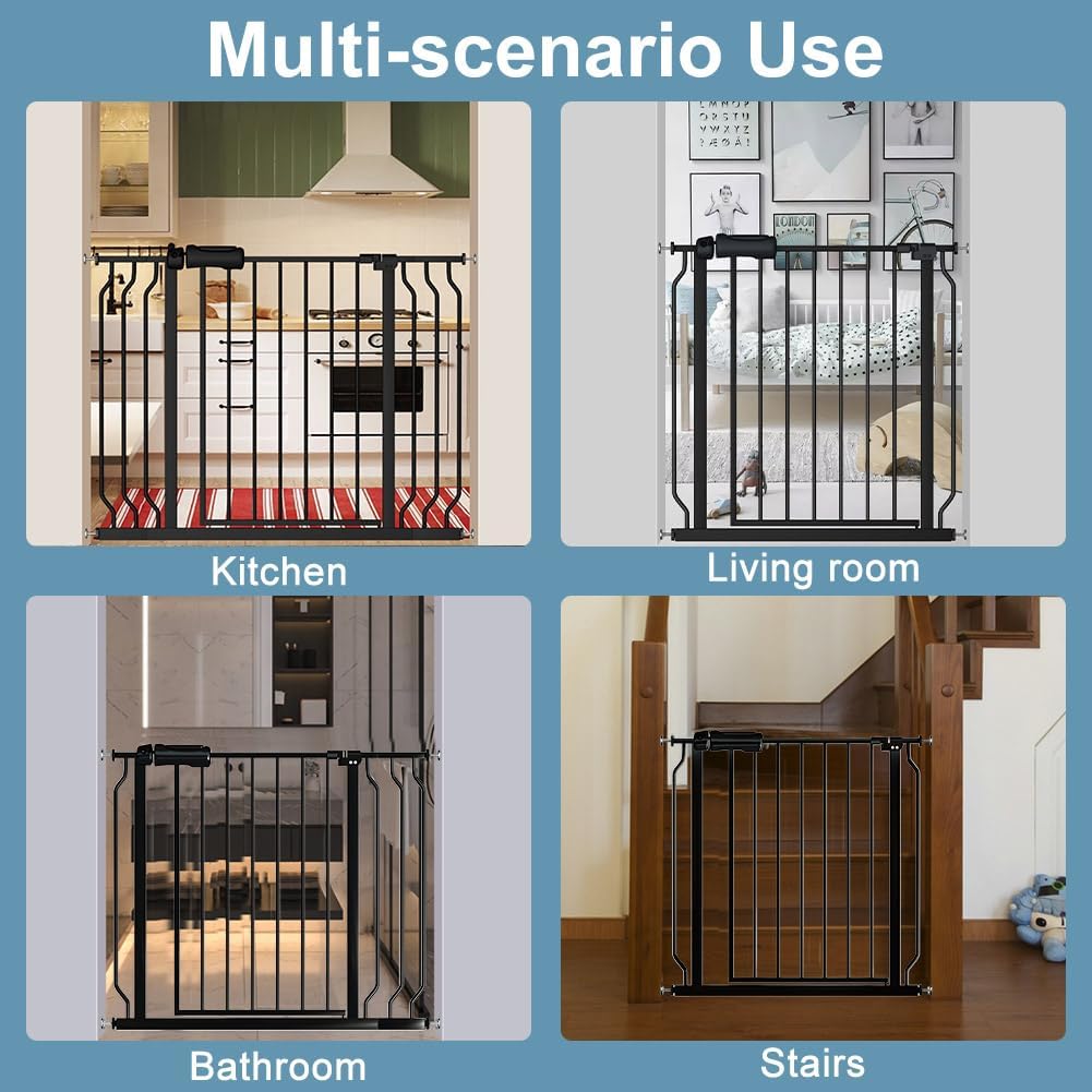 Extra Wide Baby Gate 57.5-62 Inch Black Walk THR Dog Gates Doorways House No Drill Pressure Mounted Auto Close Long Child Safety Gate for Kids and Pet