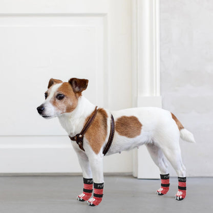 PUPTECK Anti-Slip Dog Socks with Double Sides Grips for Small Medium Large Dogs Hardwood Floors Prevents Licking, Dog Shoes for Hot Pavement Traction Control Paw Protector for Senior Dogs, Grey L
