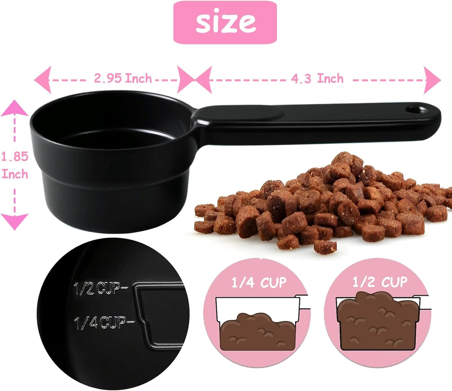 Joyinjojo Dog Food Scoop 1 Cup 1/2 Cup - Melamine Dog Food Measuring Cup, Pet Food Scoop for Dog Cat...Comfortable Long Handle for Easy to Scoop Food