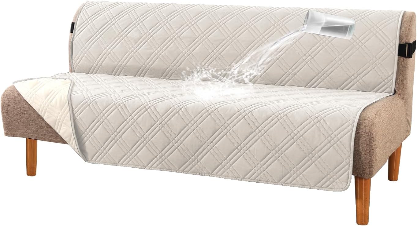 H.VERSAILTEX 100% Waterproof Slipcovers for Couches and Sofas Modern Pet Couch Cover Thick Soft Furniture Protector with Elastic Straps(Sofa, Lily Pad/Beige)